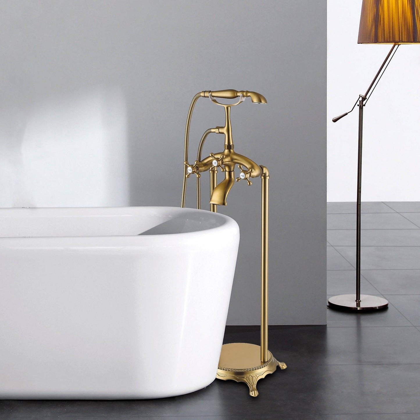 Venetio Single Handle Floor Mounted Freestanding Tub Filler Faucet With Hand Shower - Venetio