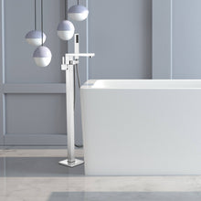 Laden Sie das Bild in den Galerie-Viewer, Venetio Single Handle Floor Mounted Freestanding Tub Filler Sliver Square Faucet With Hand Shower - Venetio