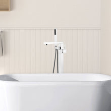 Cargar imagen en el visor de la galería, Venetio Single Handle Floor Mounted Freestanding Tub Filler Sliver Square Faucet With Hand Shower - Venetio