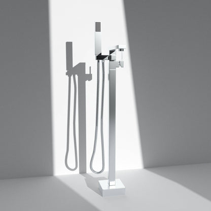 Venetio Single Handle Floor Mounted Freestanding Tub Filler Sliver Square Faucet With Hand Shower - Venetio