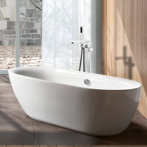 Venetio Single Handle Floor Mounted Freestanding Tub Filler Sliver Square Faucet With Hand Shower - Venetio