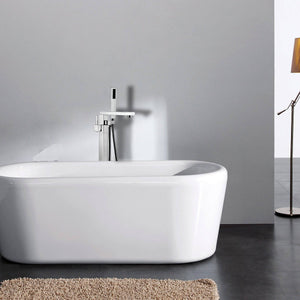 Venetio Single Handle Floor Mounted Freestanding Tub Filler Sliver Square Faucet With Hand Shower - Venetio