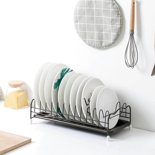 Iron Powder Coating Kitchen Dish Drying Rack Holder with Tray for Flat Plate - Venetio