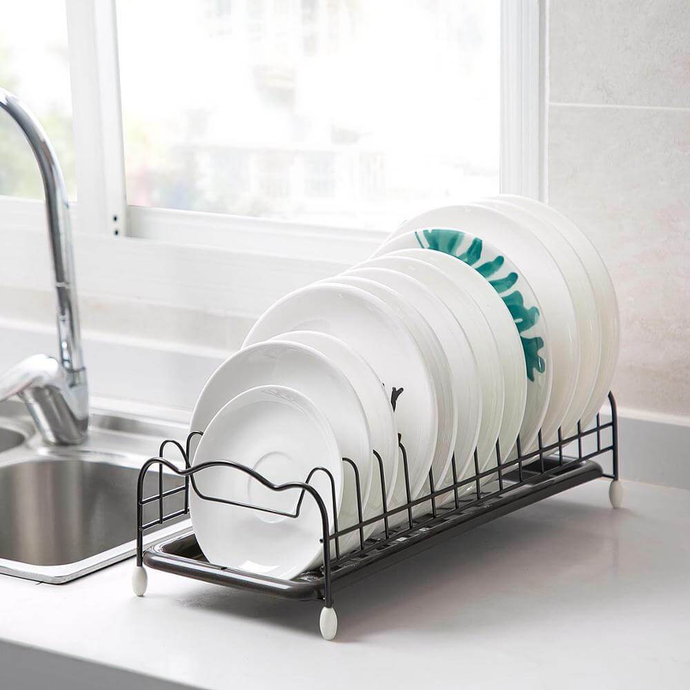 Iron Powder Coating Kitchen Dish Drying Rack Holder with Tray for Flat Plate - Venetio