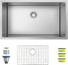 Load image into Gallery viewer, 32&#39;&#39; x 19&#39;&#39; Single Bowl Kitchen Sink 16 Gauge Undermount Stainless Steel Kitchen Sink, Bar or Prep Kitchen sink - Venetio