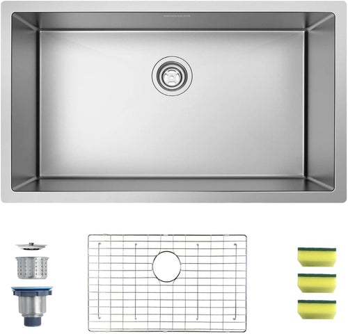 32'' x 19'' Single Bowl Kitchen Sink 16 Gauge Undermount Stainless Steel Kitchen Sink, Bar or Prep Kitchen sink - Venetio