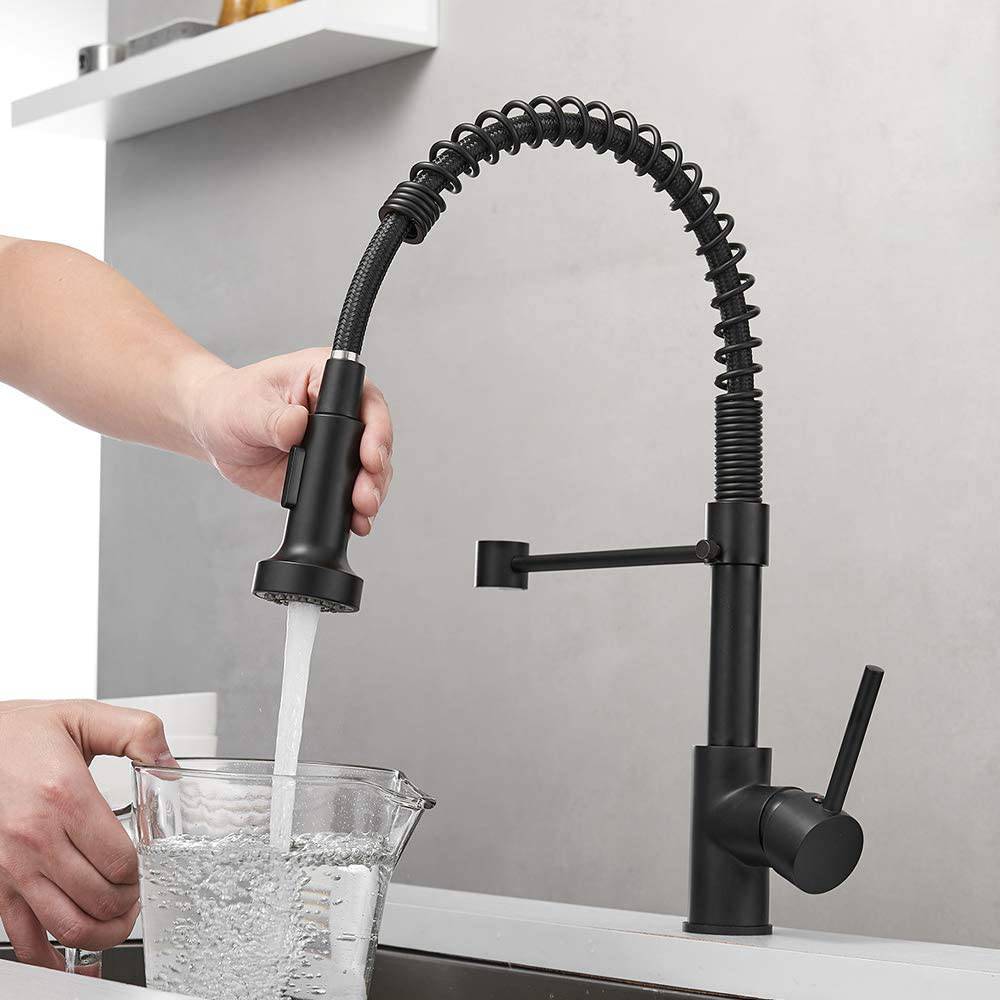Kitchen Faucets Commercial Solid Brass Single Handle Single Lever Pull Down, Matte Black - Venetio