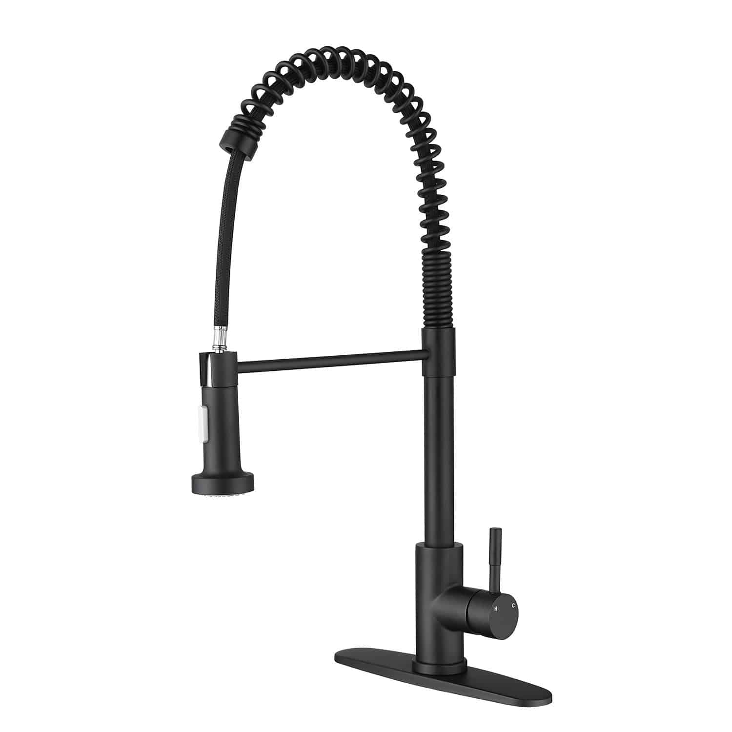 Kitchen Faucets Commercial Stainless Steel Single Handle Single Lever Pull Down, Matte Black,One Hole - Venetio