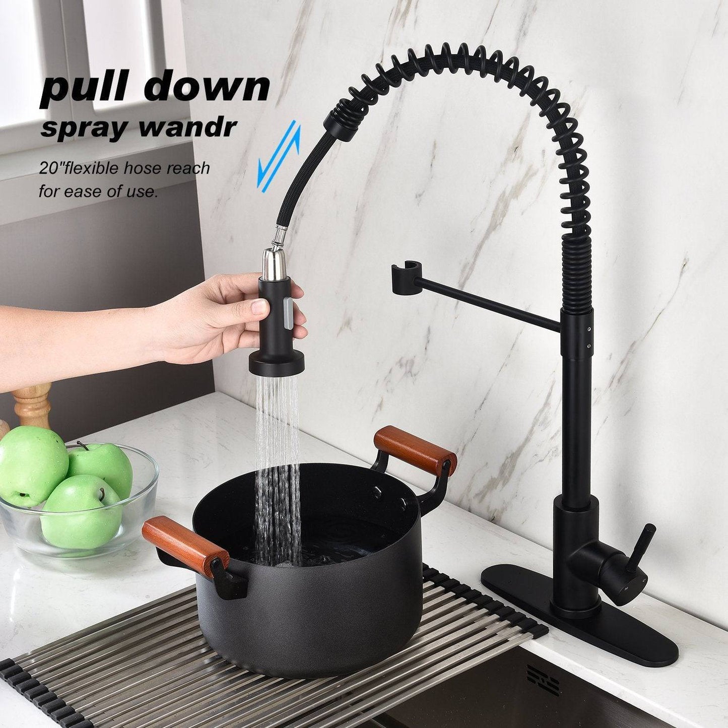 Kitchen Faucets Commercial Stainless Steel Single Handle Single Lever Pull Down, Matte Black,One Hole - Venetio