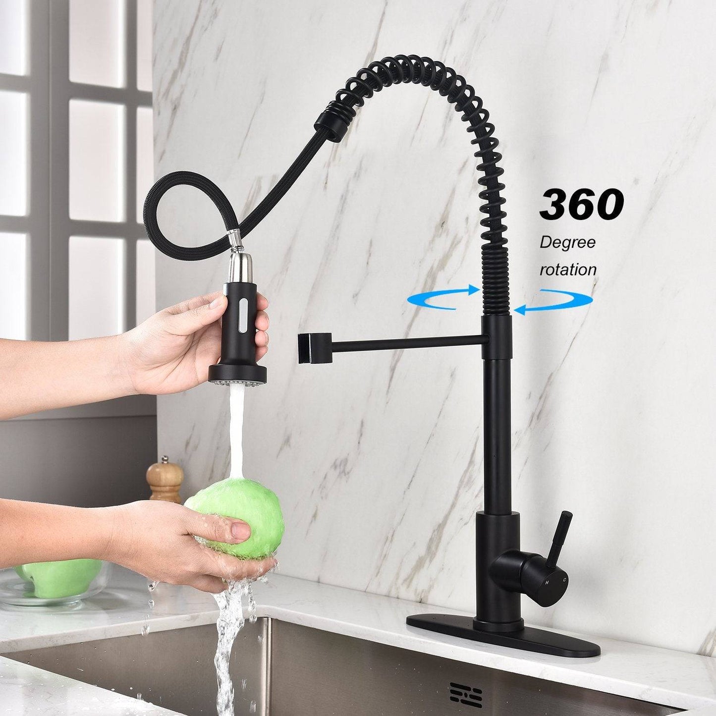 Kitchen Faucets Commercial Stainless Steel Single Handle Single Lever Pull Down, Matte Black,One Hole - Venetio