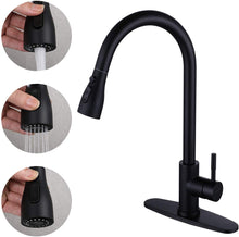 Load image into Gallery viewer, Matte Black Kitchen Faucet, Single Hole Faucets for Kitchen Sinks, Stainless Steel Kitchen Sink Faucets with Pull Down Sprayer - Venetio