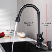 Load image into Gallery viewer, Matte Black Kitchen Faucet, Single Hole Faucets for Kitchen Sinks, Stainless Steel Kitchen Sink Faucets with Pull Down Sprayer - Venetio