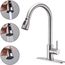 Charger l&#39;image dans la galerie, Stainless Steel Kitchen Faucets, High Arc Single Handle Pull out Brushed Nicke, Single Level with Pull down Sprayer - Venetio