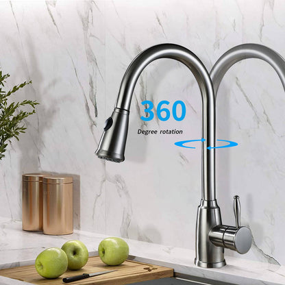 Venetio Single Handle Brushed Nickel Stainless Steel Pull down Kitchen Faucet - Venetio