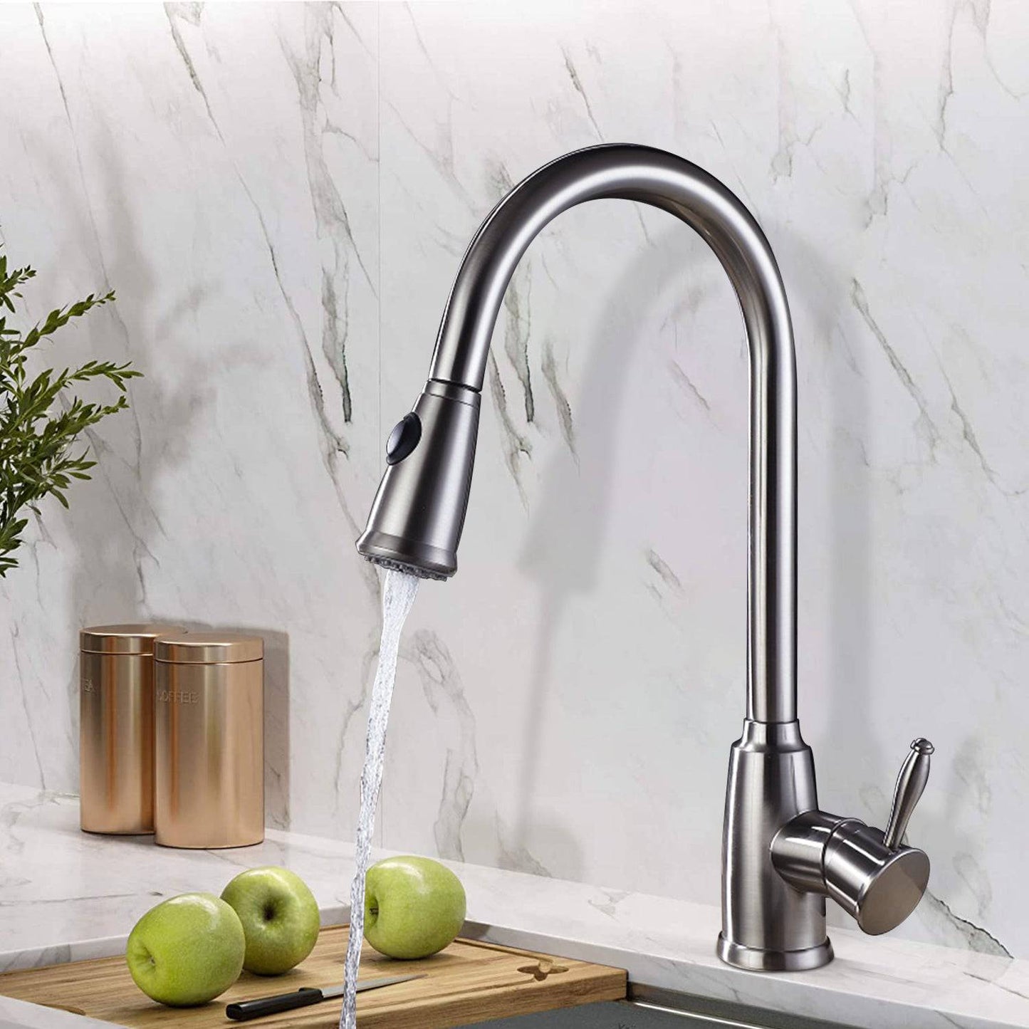 Venetio Single Handle Brushed Nickel Stainless Steel Pull down Kitchen Faucet - Venetio