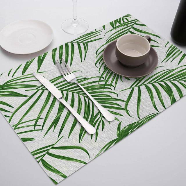 Green Leaf Print Placemats for Dining Table Mats - Venetio