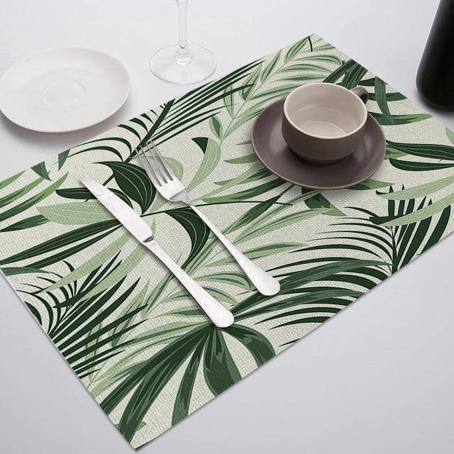 Green Leaf Print Placemats for Dining Table Mats - Venetio