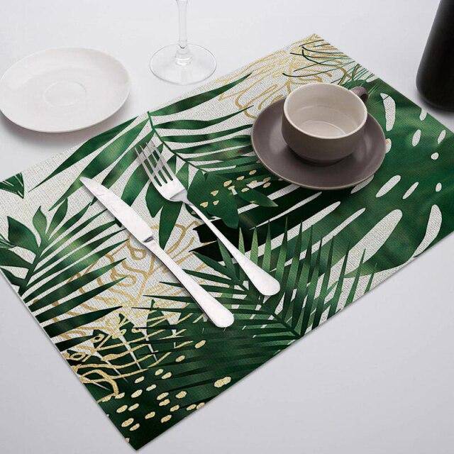 Green Leaf Print Placemats for Dining Table Mats - Venetio