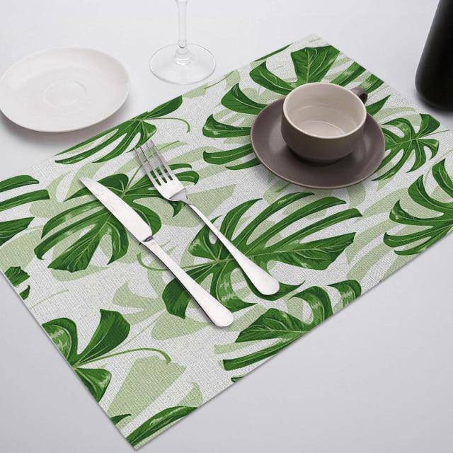 Green Leaf Print Placemats for Dining Table Mats - Venetio
