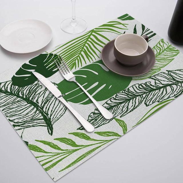 Green Leaf Print Placemats for Dining Table Mats - Venetio