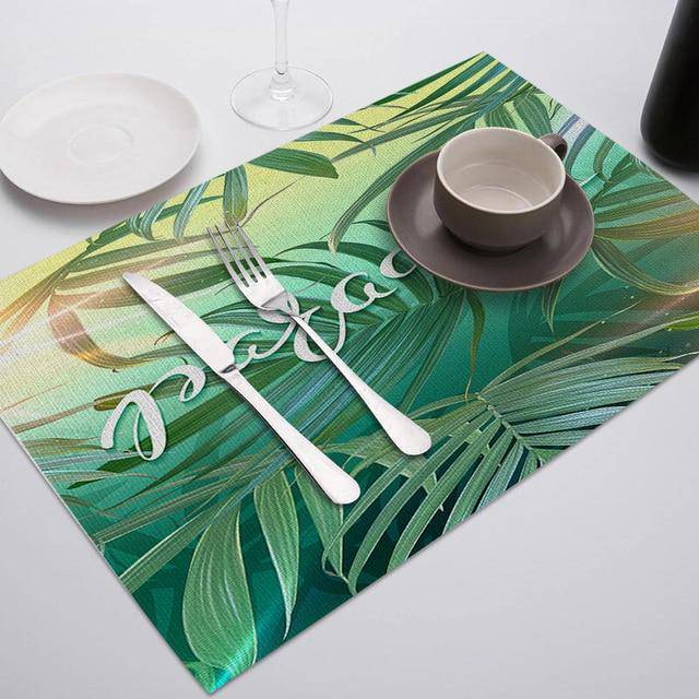 Green Leaf Print Placemats for Dining Table Mats - Venetio