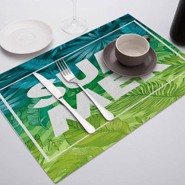 Green Leaf Print Placemats for Dining Table Mats - Venetio