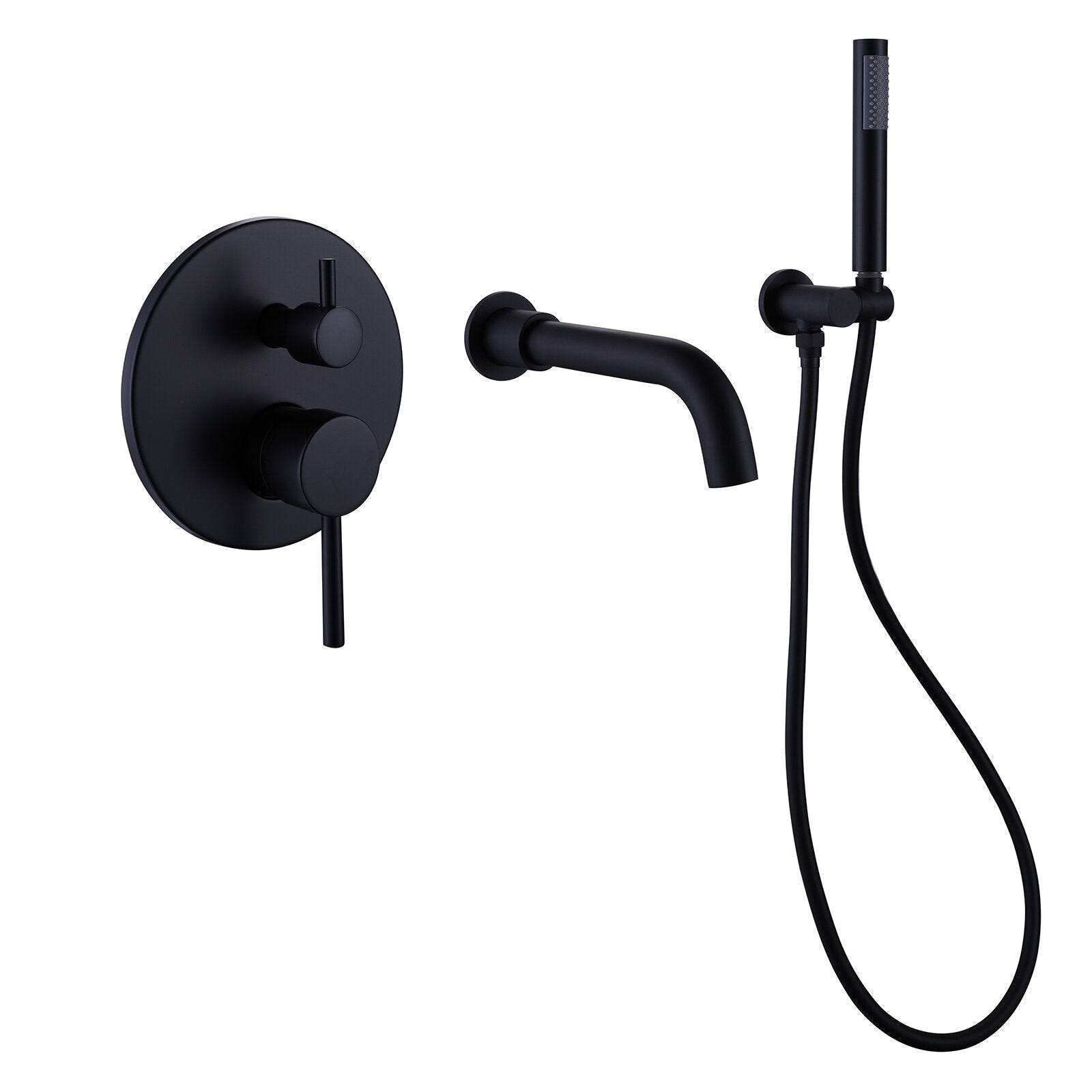 Venetio Double Handle Wall Mount Tub and Shower Faucet With Hand Shower In Black - Venetio