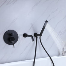 Cargar imagen en el visor de la galería, Venetio Double Handle Wall Mount Tub and Shower Faucet With Hand Shower In Black - Venetio