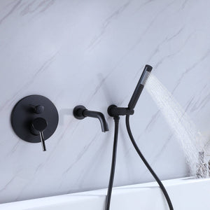 Venetio Double Handle Wall Mount Tub and Shower Faucet With Hand Shower In Black - Venetio