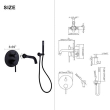 Load image into Gallery viewer, Venetio Double Handle Wall Mount Tub and Shower Faucet With Hand Shower In Black - Venetio